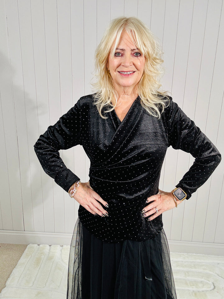 Luisa Sparkle Wrap Top Black