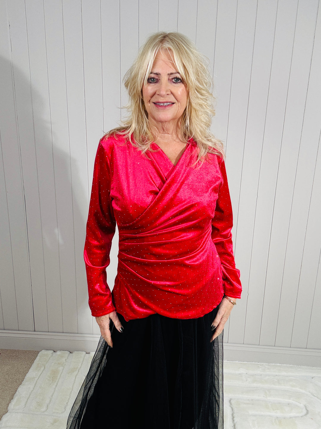 Luisa Sparkle Wrap Top Red