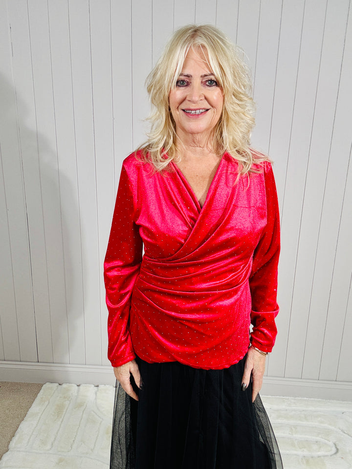 Luisa Sparkle Wrap Top Red