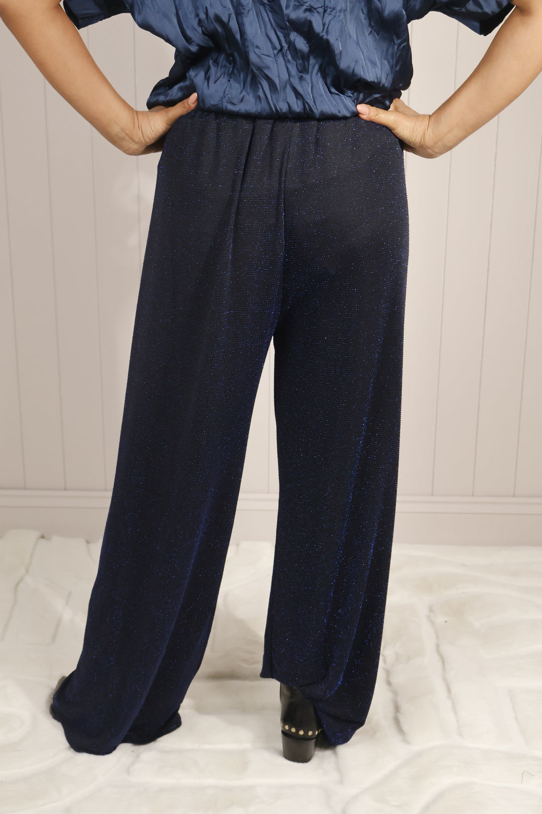 Glitter Wide Leg Trousers Navy