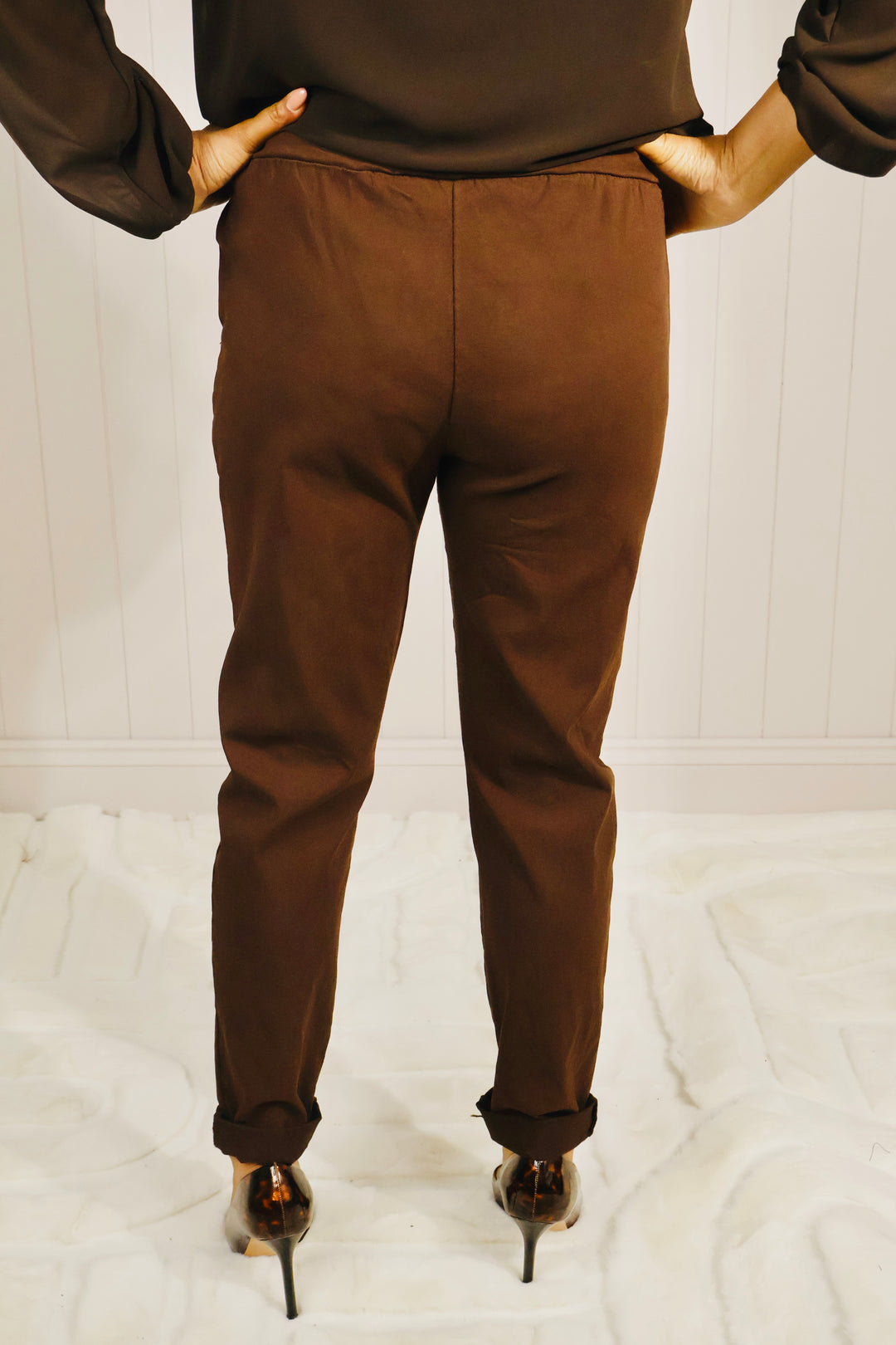 Lurex Tie Magic Pants Chocolate