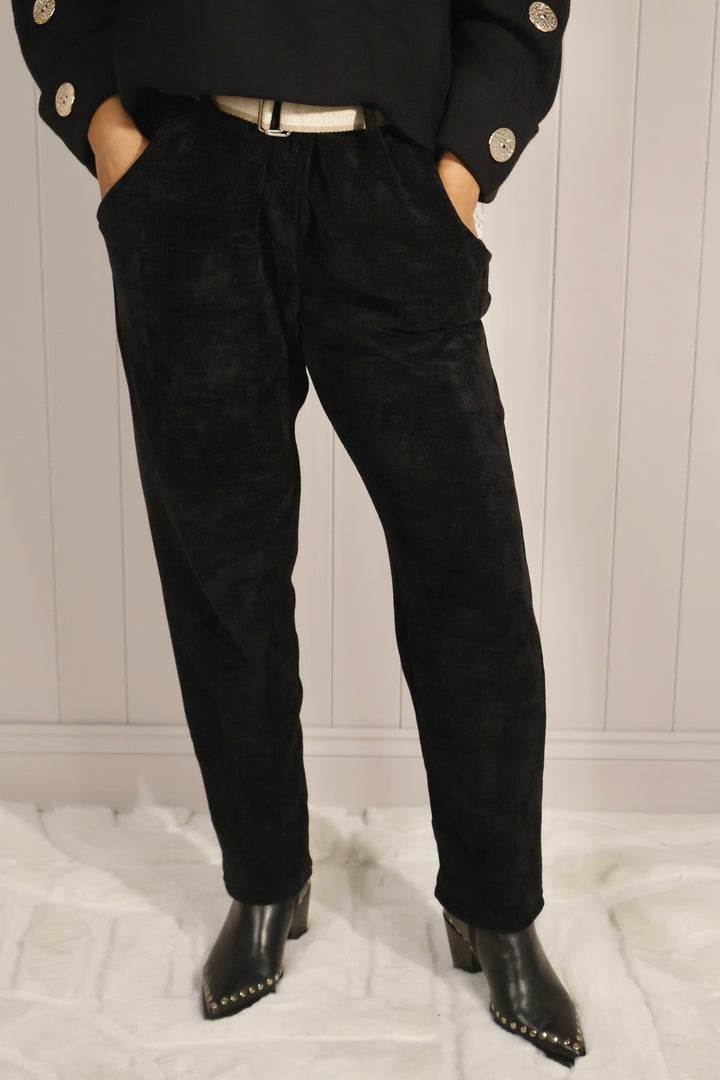 Belted Chenille Magic Pants Black