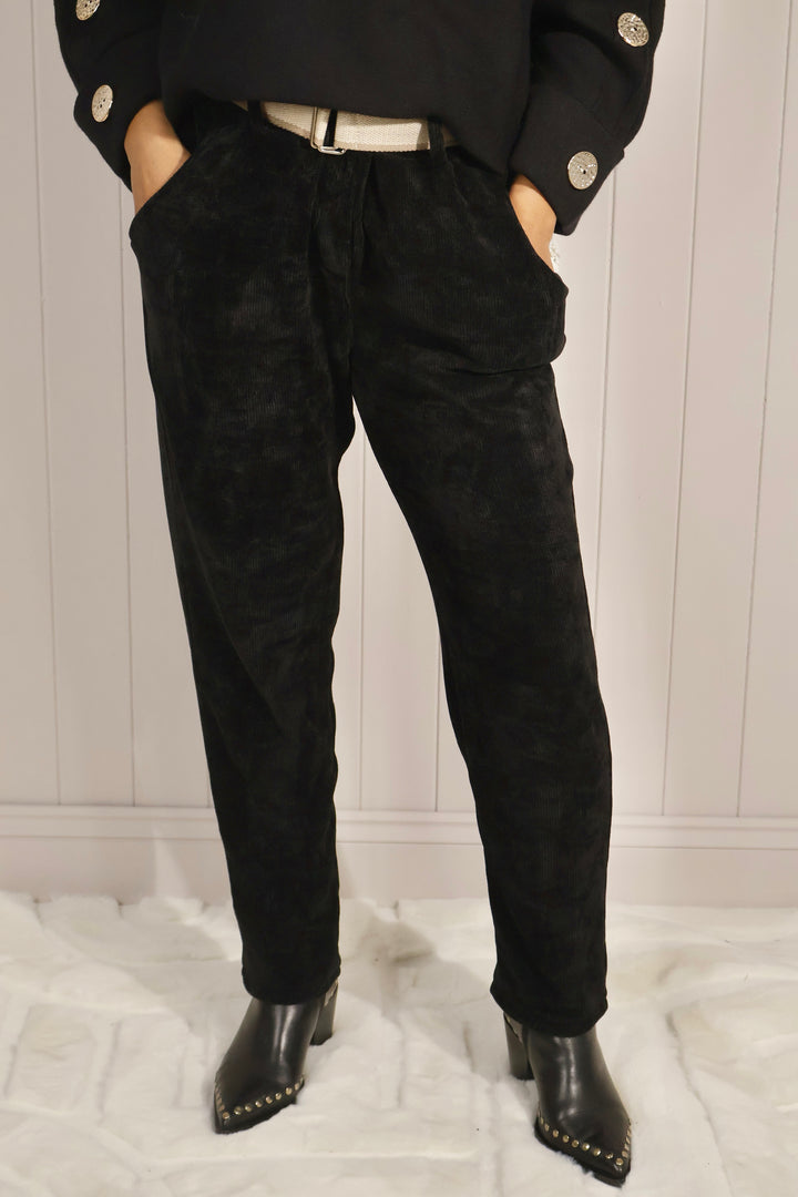 Belted Chenille Magic Pants Black