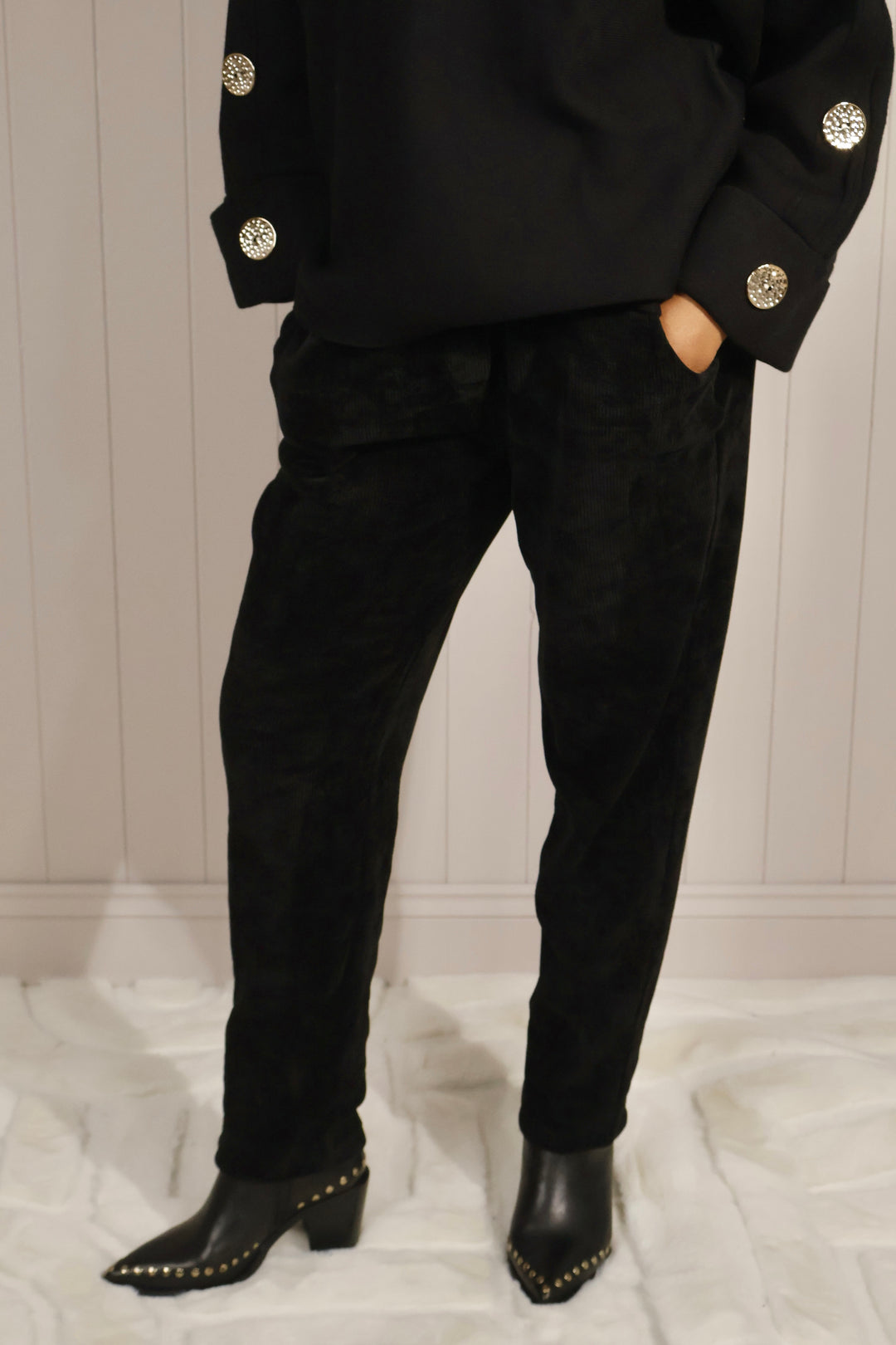 Belted Chenille Magic Pants Black