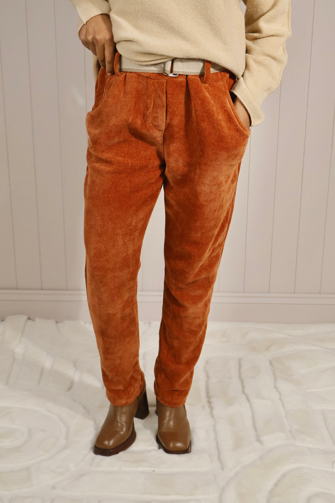 Belted Chenille Magic Pants Rust