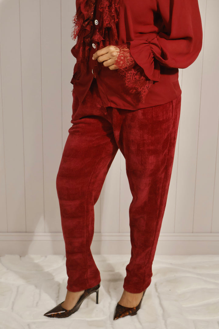 Belted Chenille Magic Pants Wine