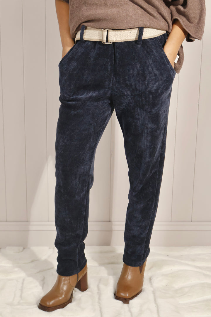 Belted Chenille Magic Pants Navy