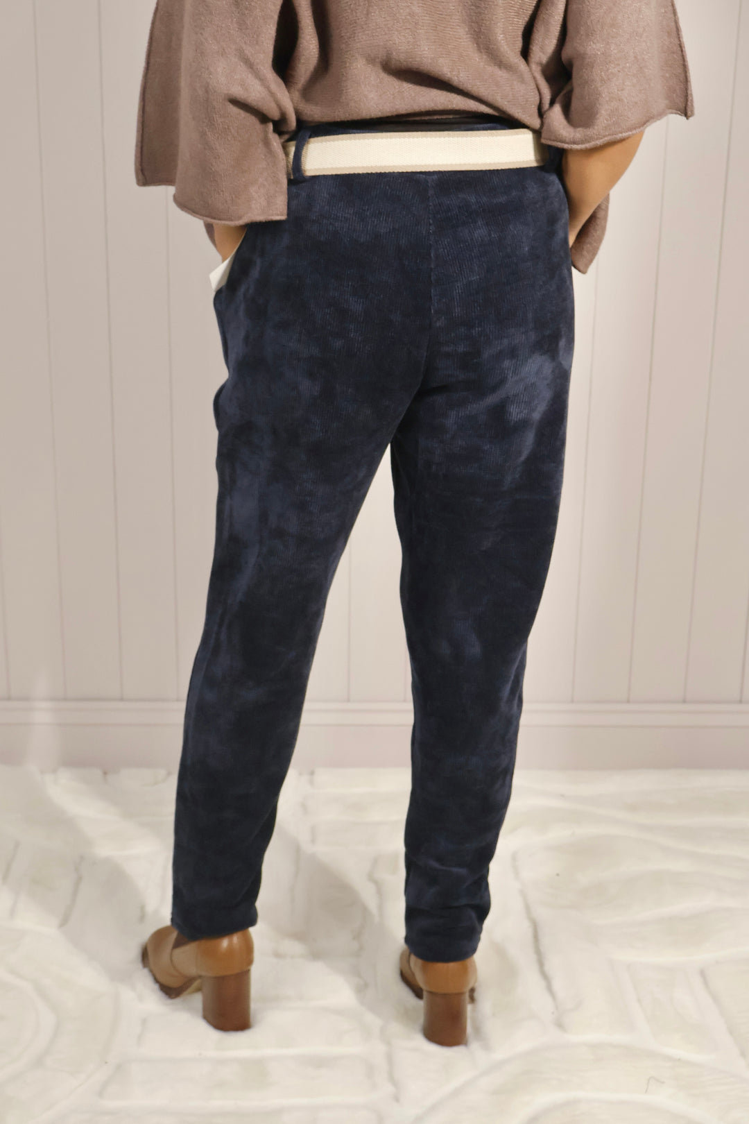 Belted Chenille Magic Pants Navy