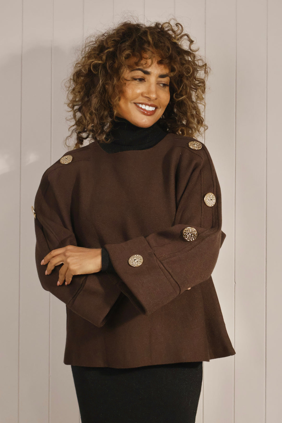 Bianca Button Jumper Chocolate