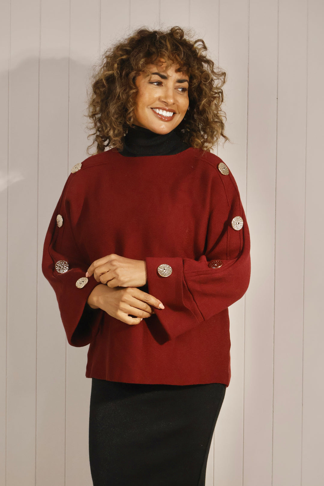 Bianca Button Jumper Burgundy
