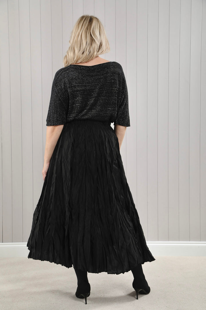 Elisa Crinkle Satin Skirt Black