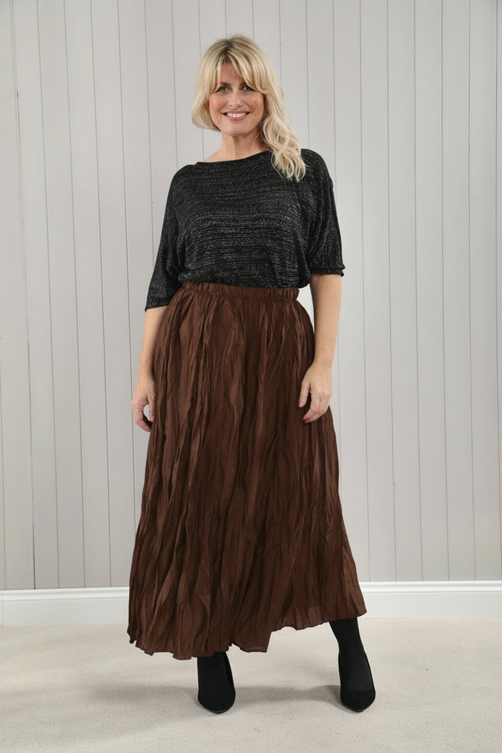 Elisa Crinkle Satin Skirt Black