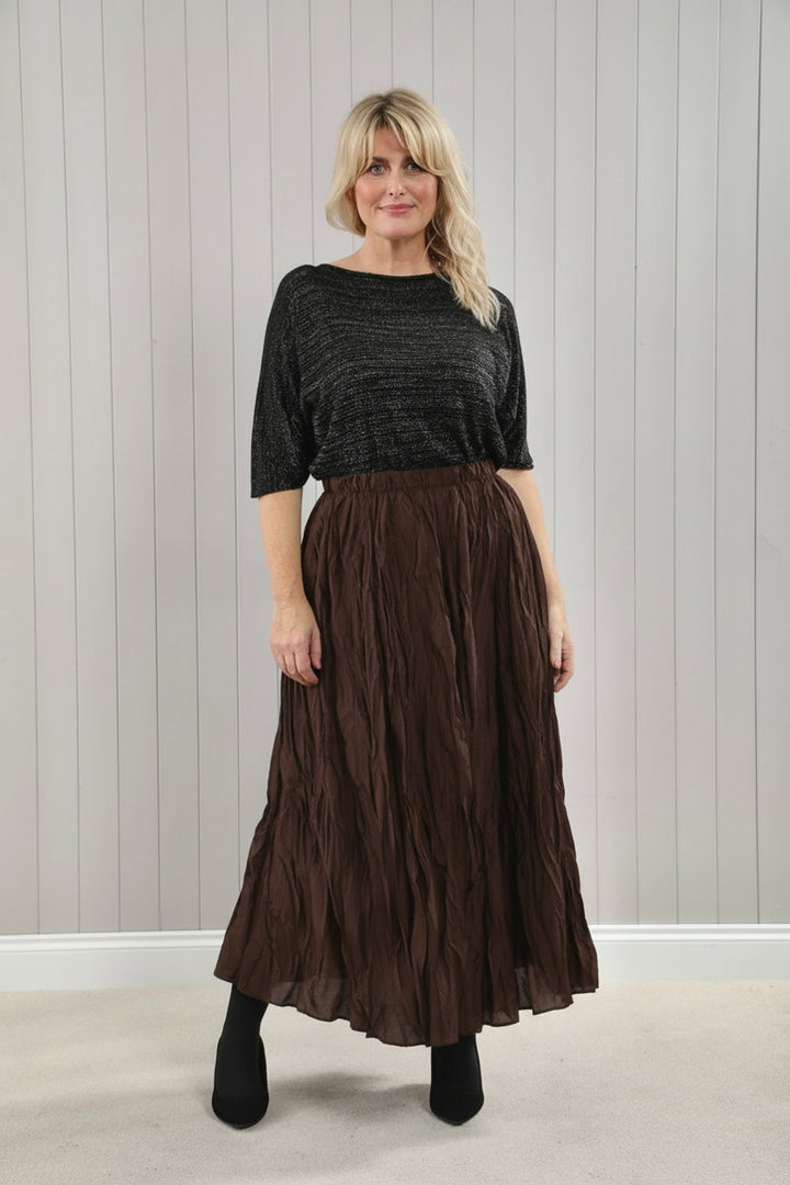 Elisa Crinkle Satin Skirt Black