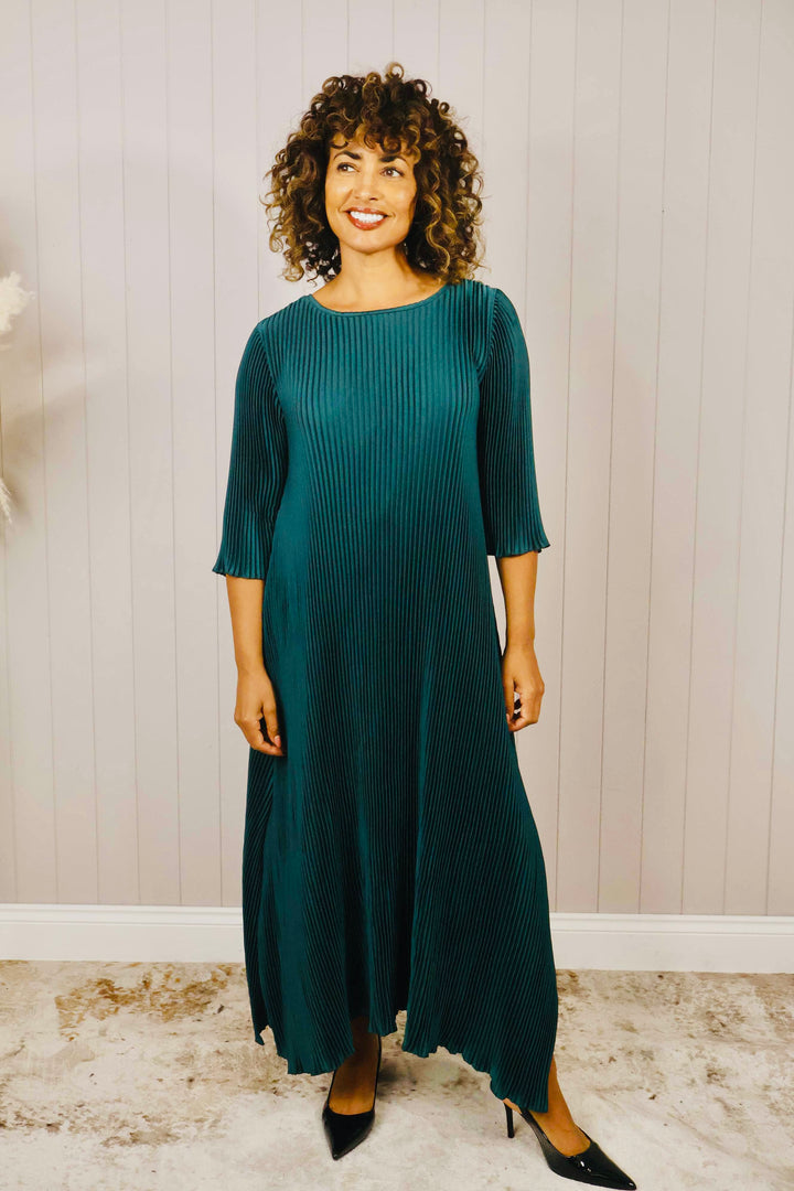 Livia Pleated Dress Teal