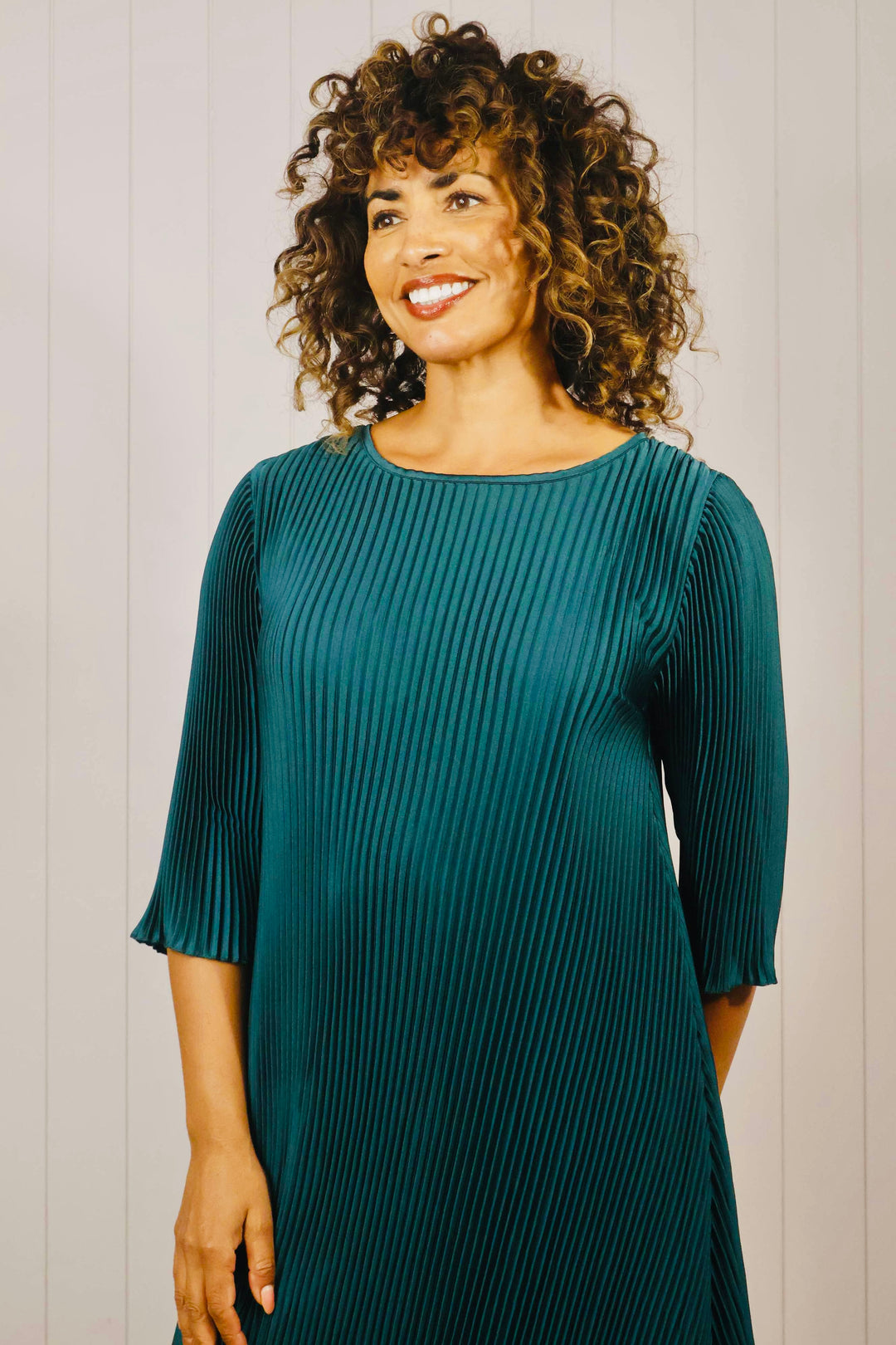 Livia Pleated Dress Teal