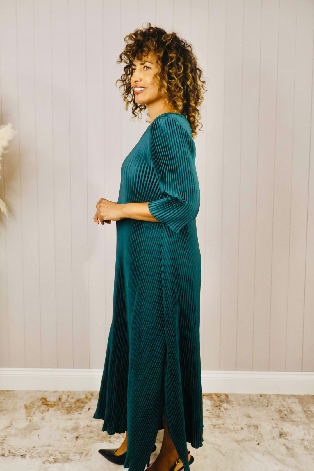 Livia Pleated Dress Teal