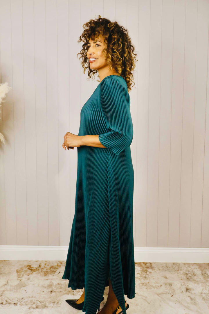 Livia Pleated Dress Teal