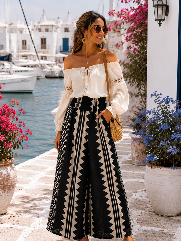 Justina Aztec Palazzo Trousers Black