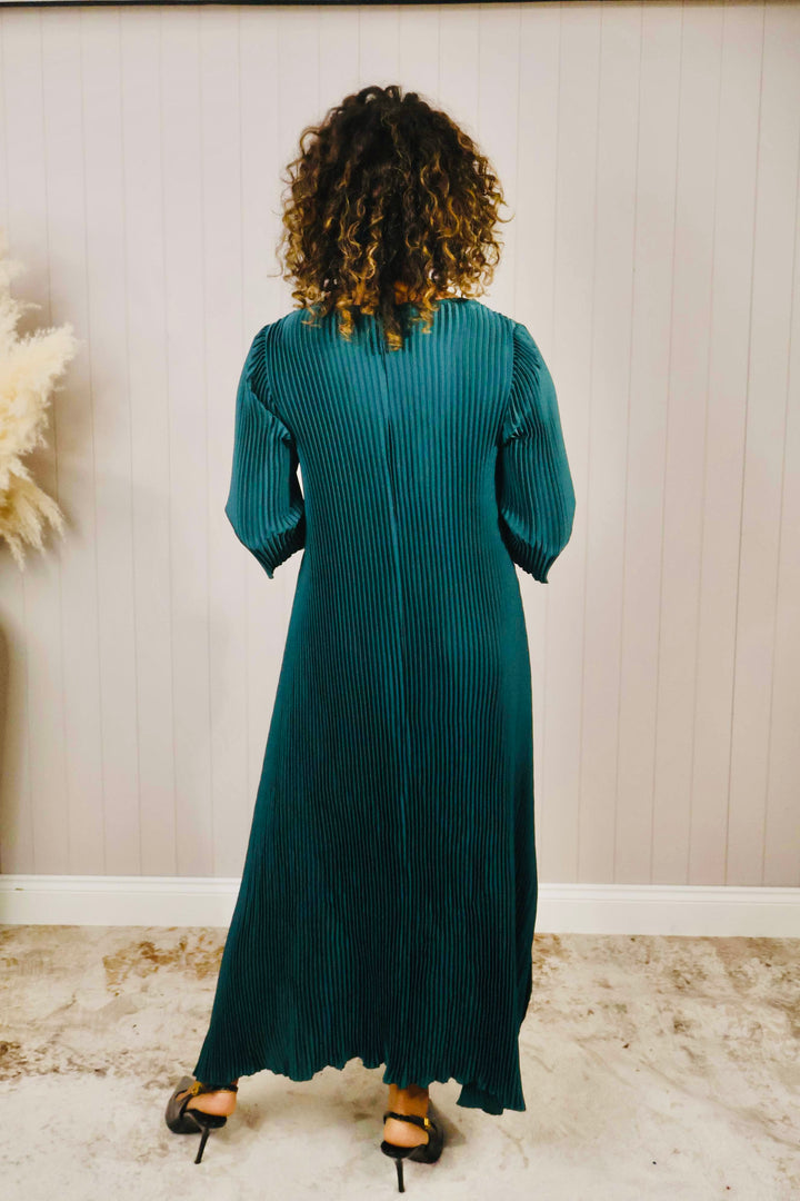 Livia Pleated Dress Teal