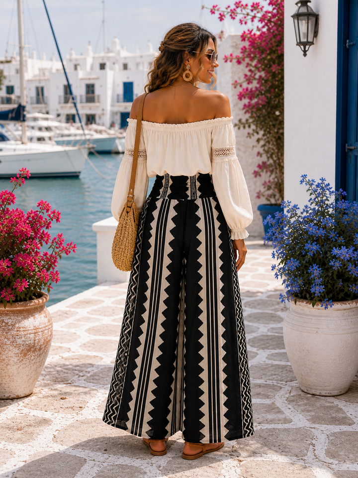 Justina Aztec Palazzo Trousers Black
