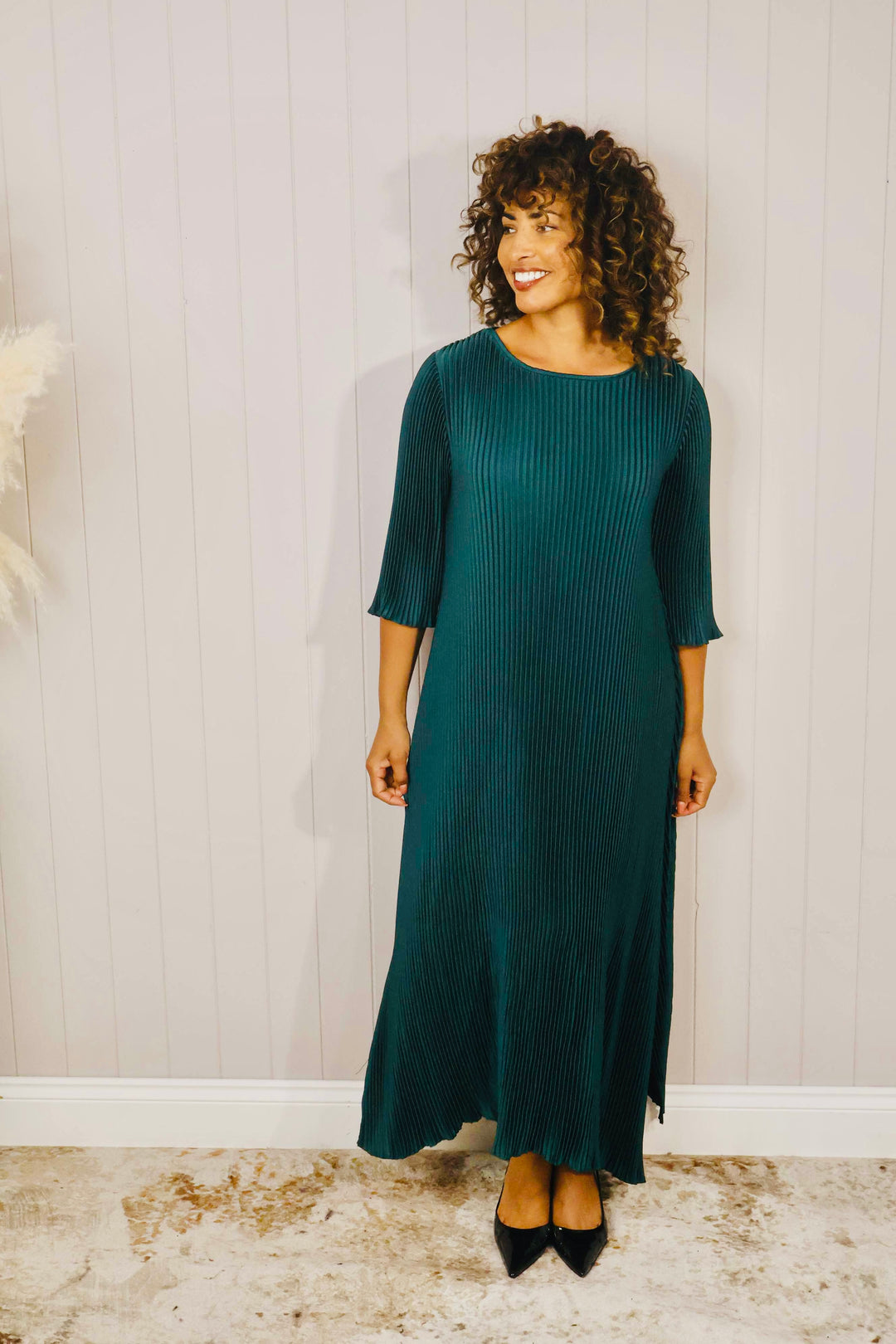 Livia Pleated Dress Teal