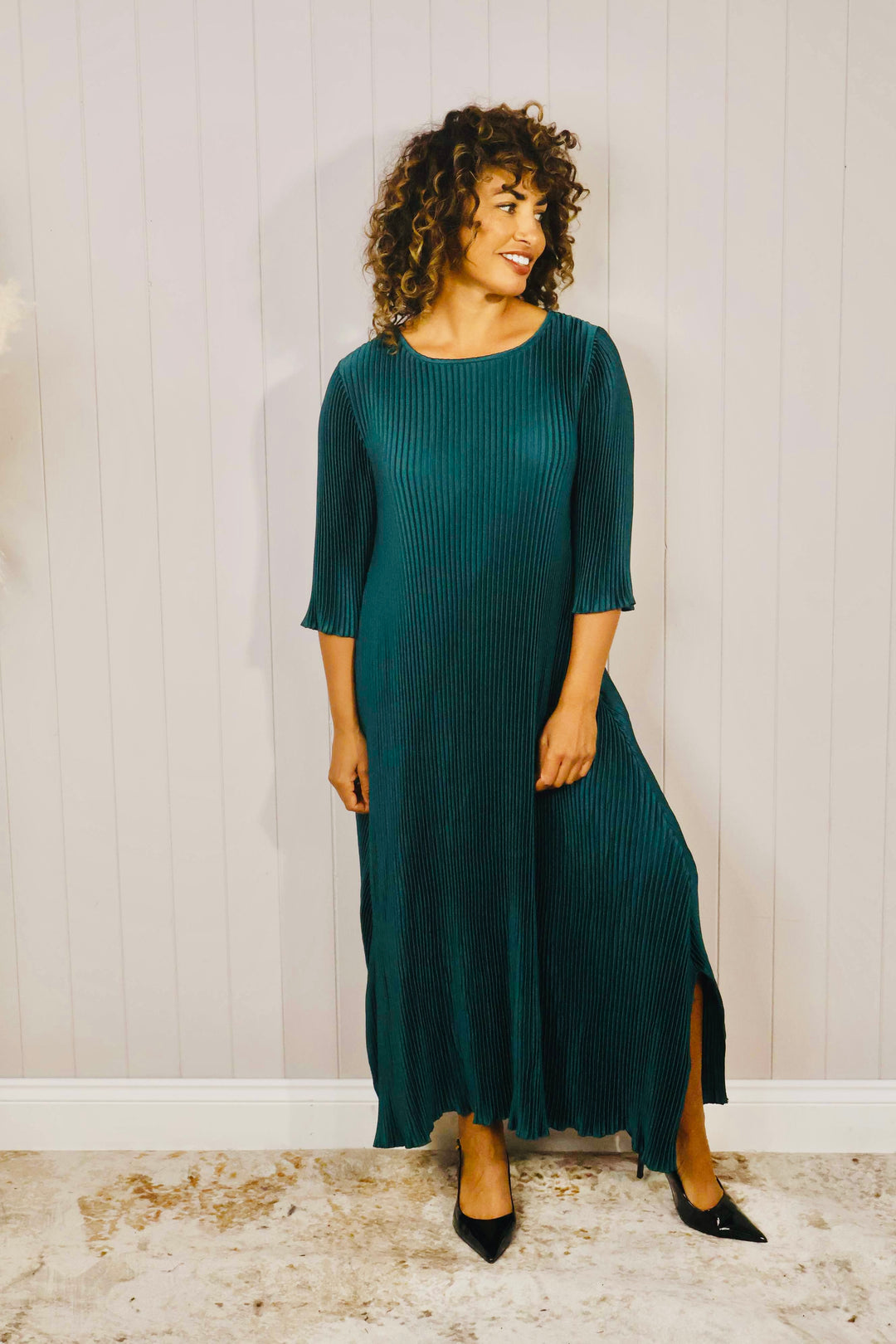 Livia Pleated Dress Teal