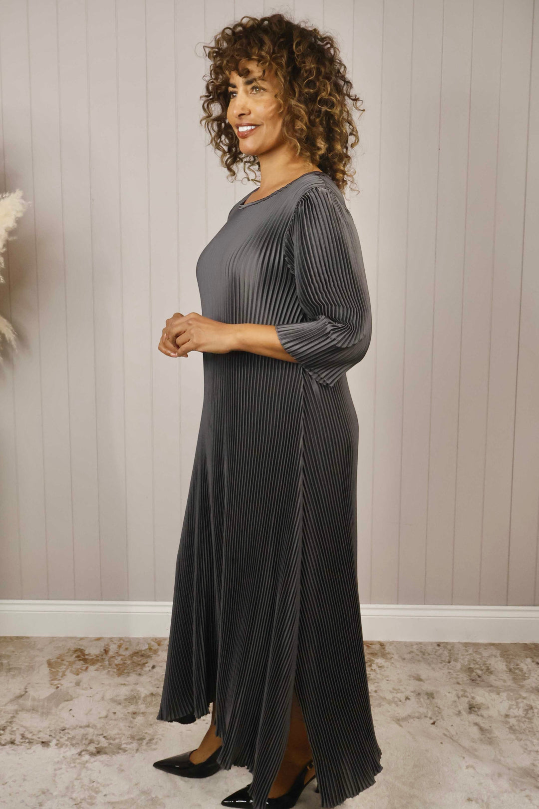 Livia Pleated Dress Slate