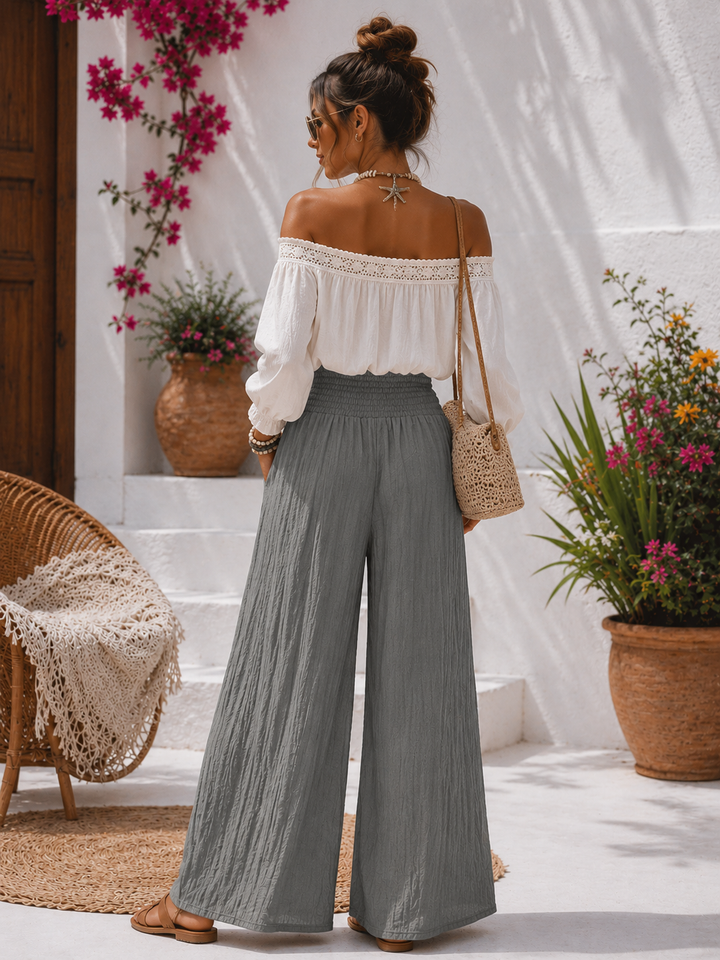 Martia Shirred Palazzo Trousers Grey