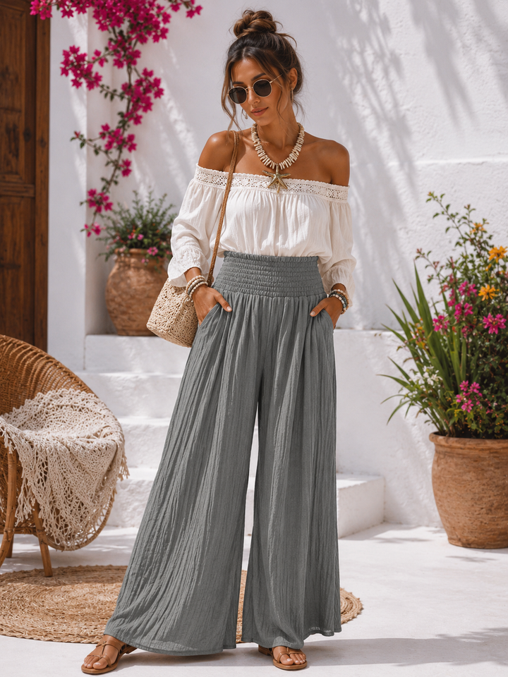 Martia Shirred Palazzo Trousers Grey