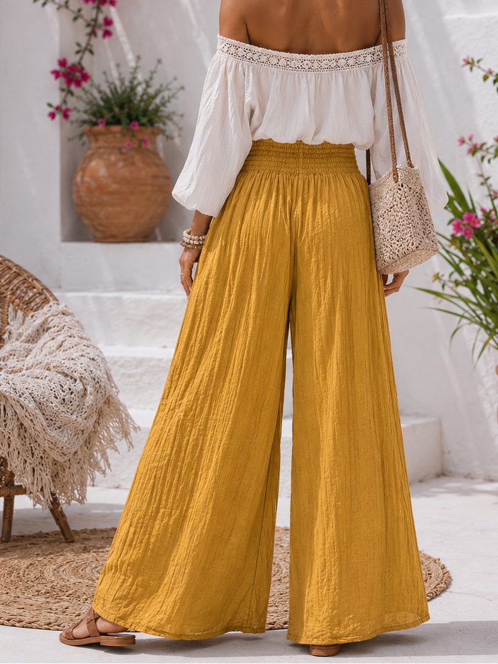 Martia Shirred Palazzo Trousers Mustard