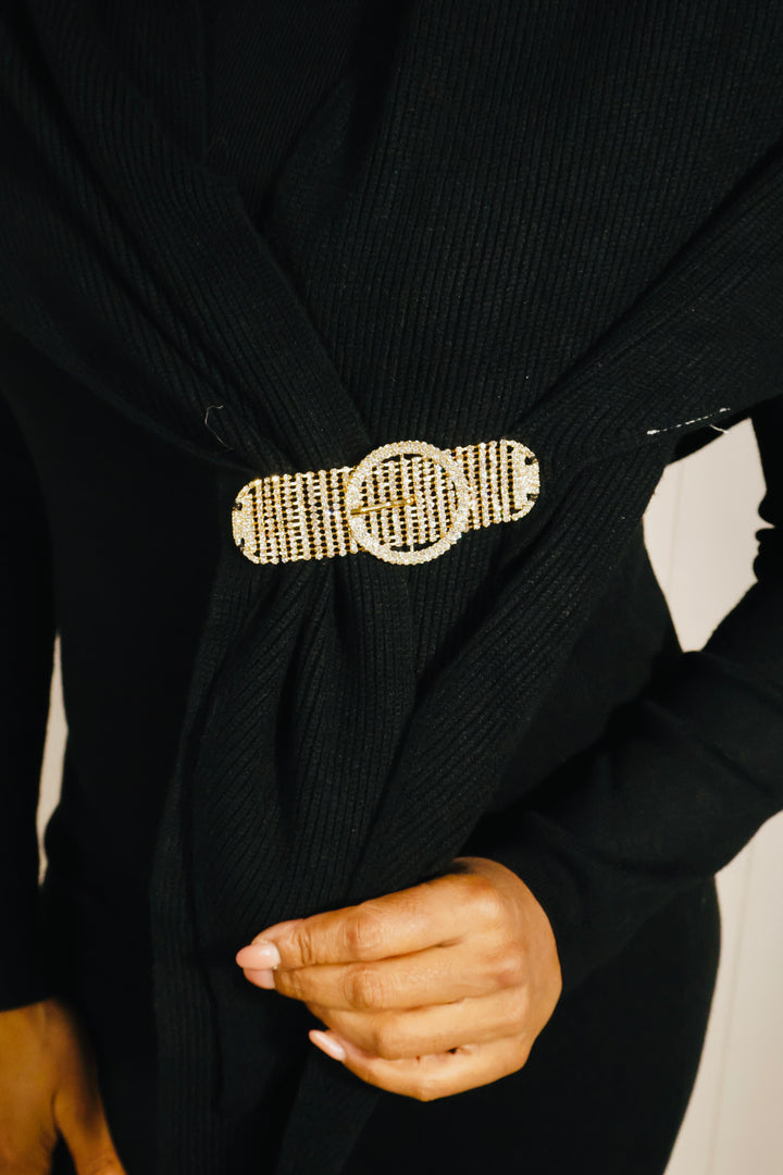 Ensley Shoulder Wrap knit Dress Black