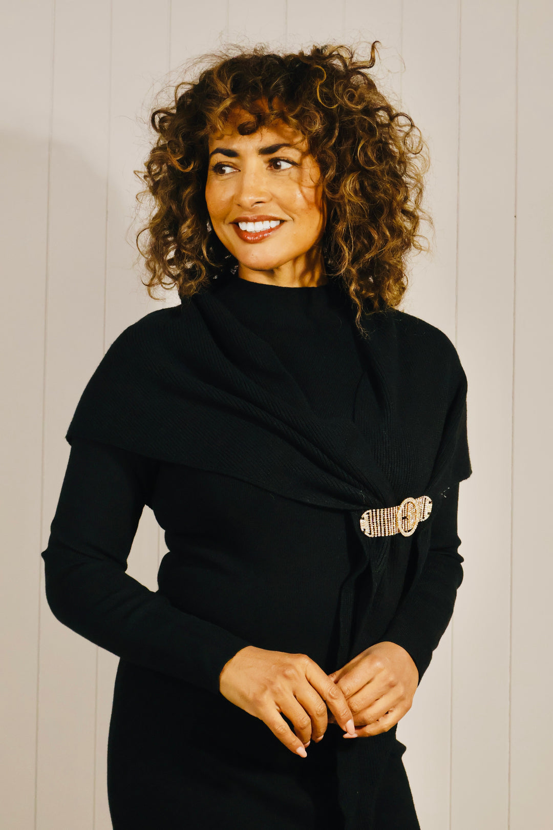 Ensley Shoulder Wrap knit Dress Black