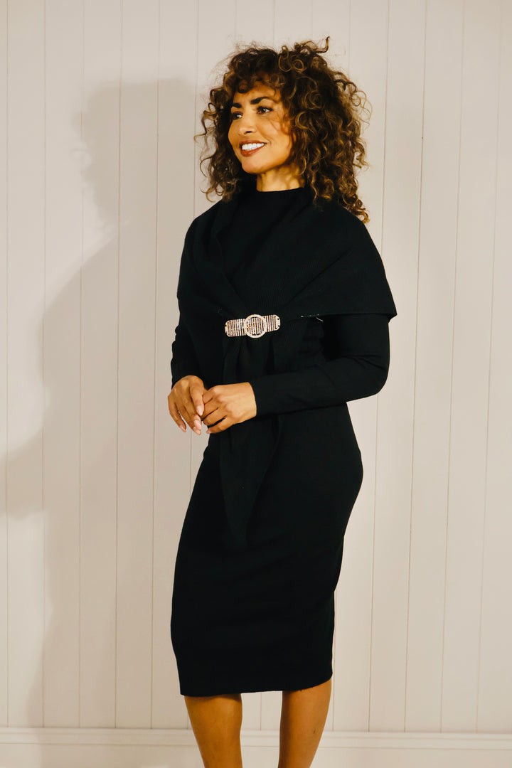 Ensley Shoulder Wrap knit Dress Black