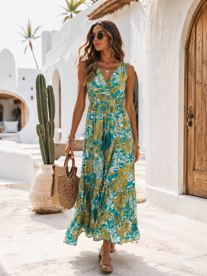 Eloisa Floral Maxi Dress Aqua