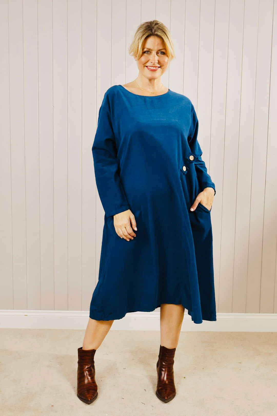 Fine Cord 3 Button Dress