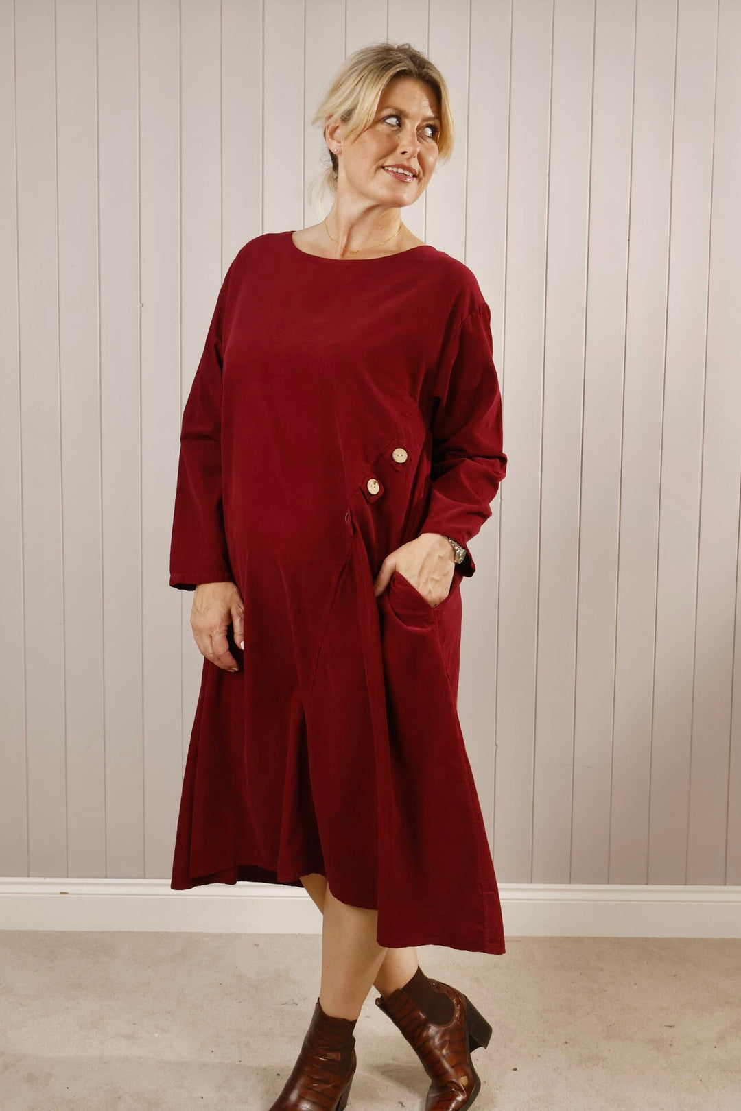 Fine Cord 3 Button Dress