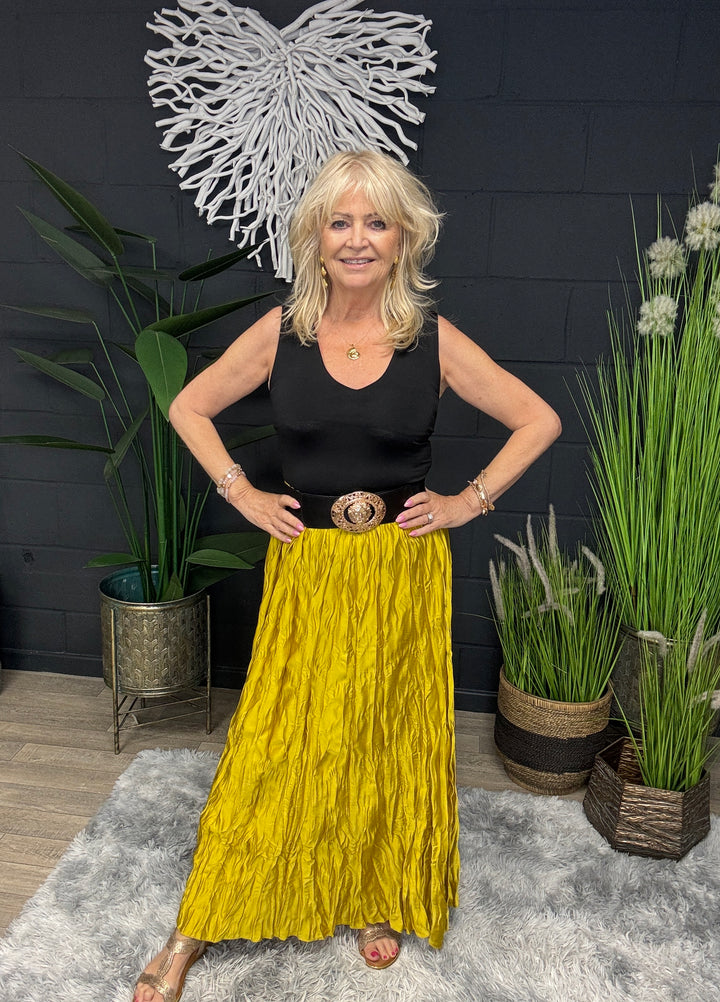 Crinkle Maxi Skirt Ochre