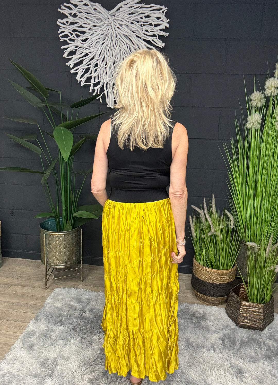 Crinkle Maxi Skirt Ochre