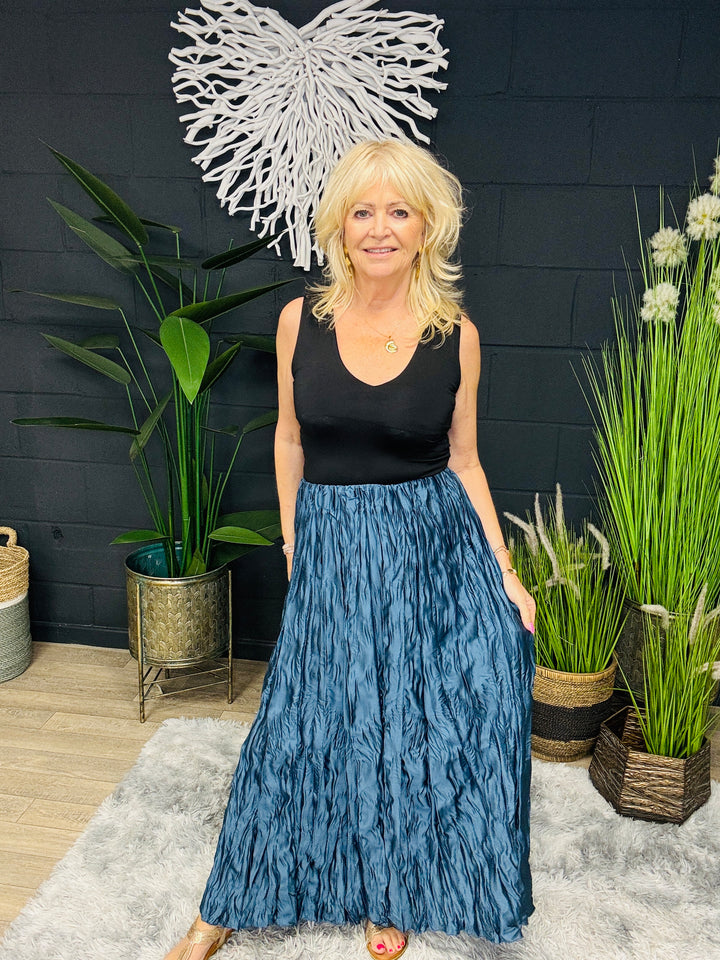 Crinkle Maxi Skirt Petrol Blue