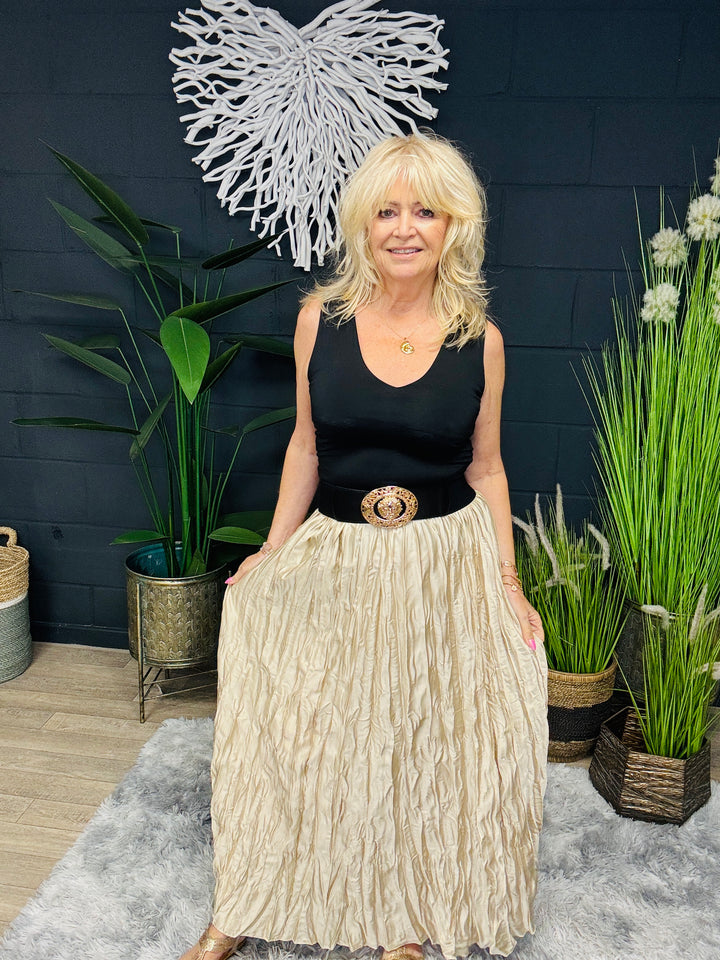 Crinkle Maxi Skirt Champagne