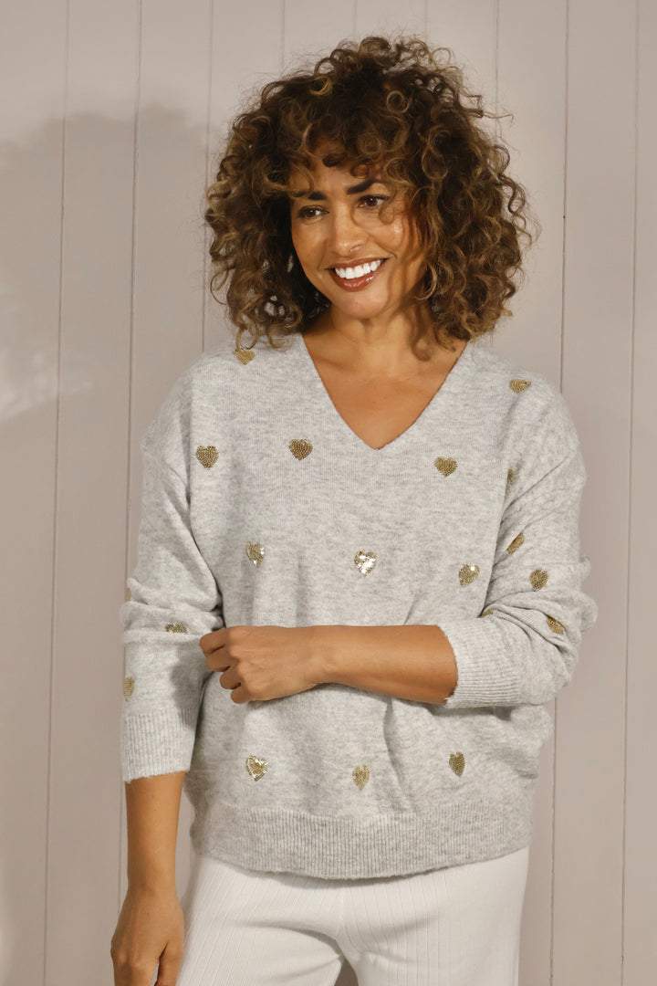 Heidi Heart Sequin Jumper Grey
