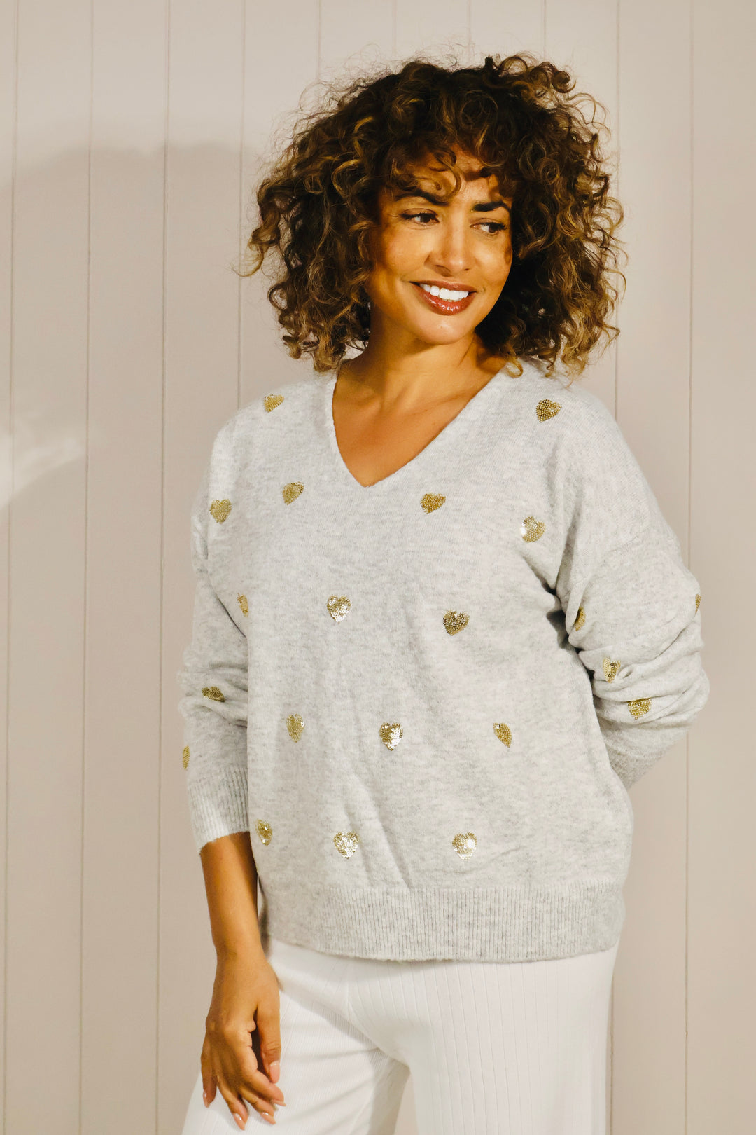 Heidi Heart Sequin Jumper Grey
