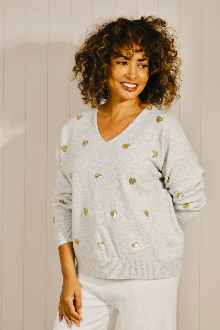 Heidi Heart Sequin Jumper Grey