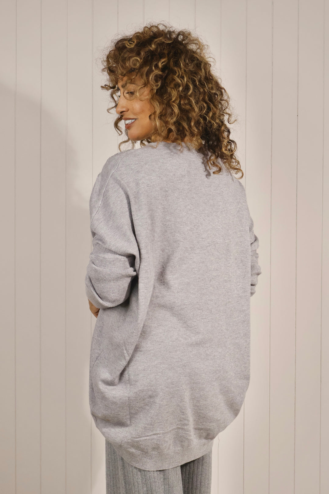 Skye Sequin Flower Jumper Grey