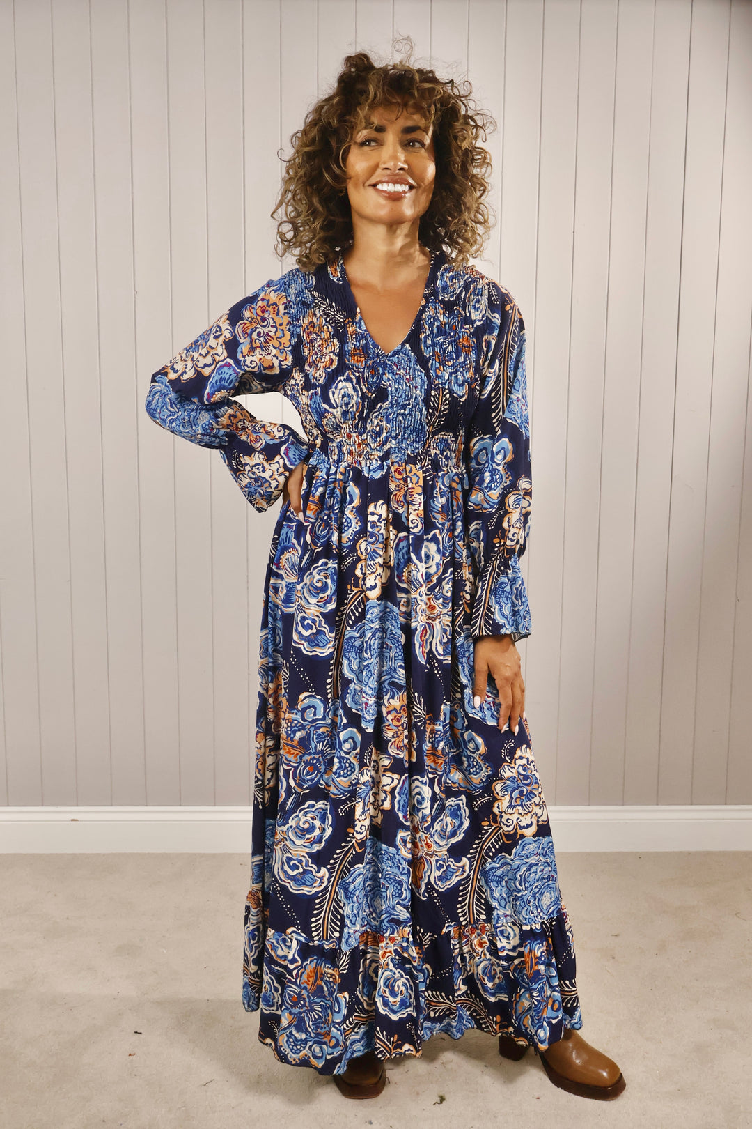 Paisley Flower Shirred Dress