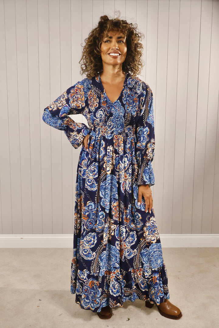 Paisley Flower Shirred Dress