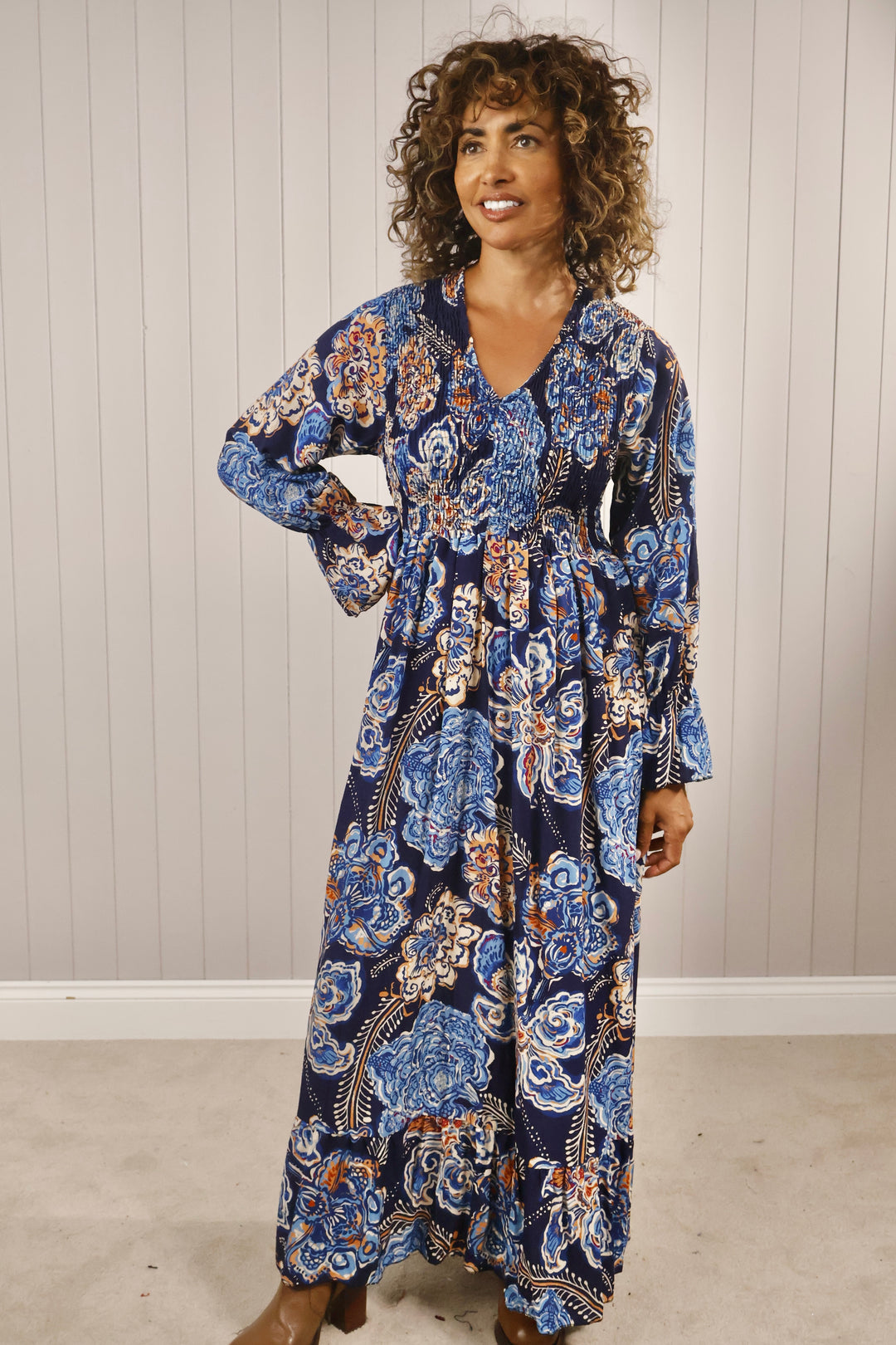 Paisley Flower Shirred Dress