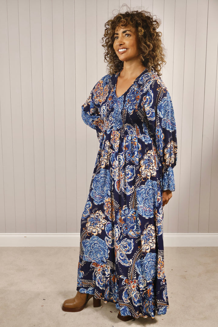 Paisley Flower Shirred Dress