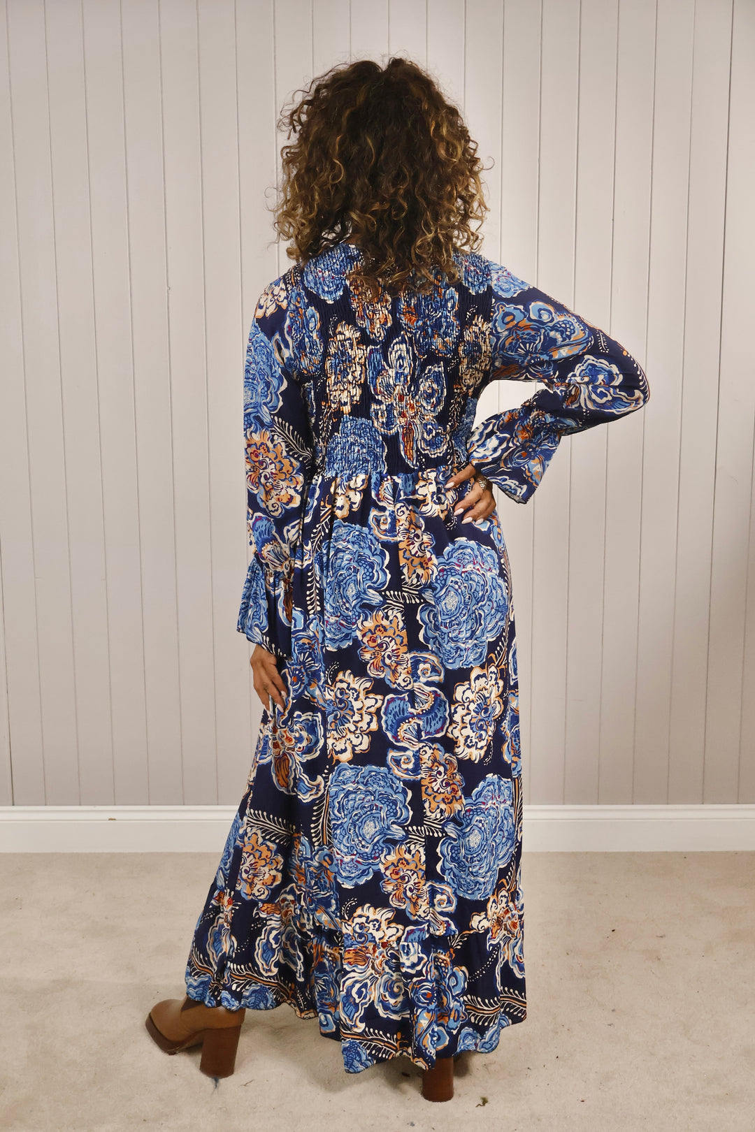 Paisley Flower Shirred Dress