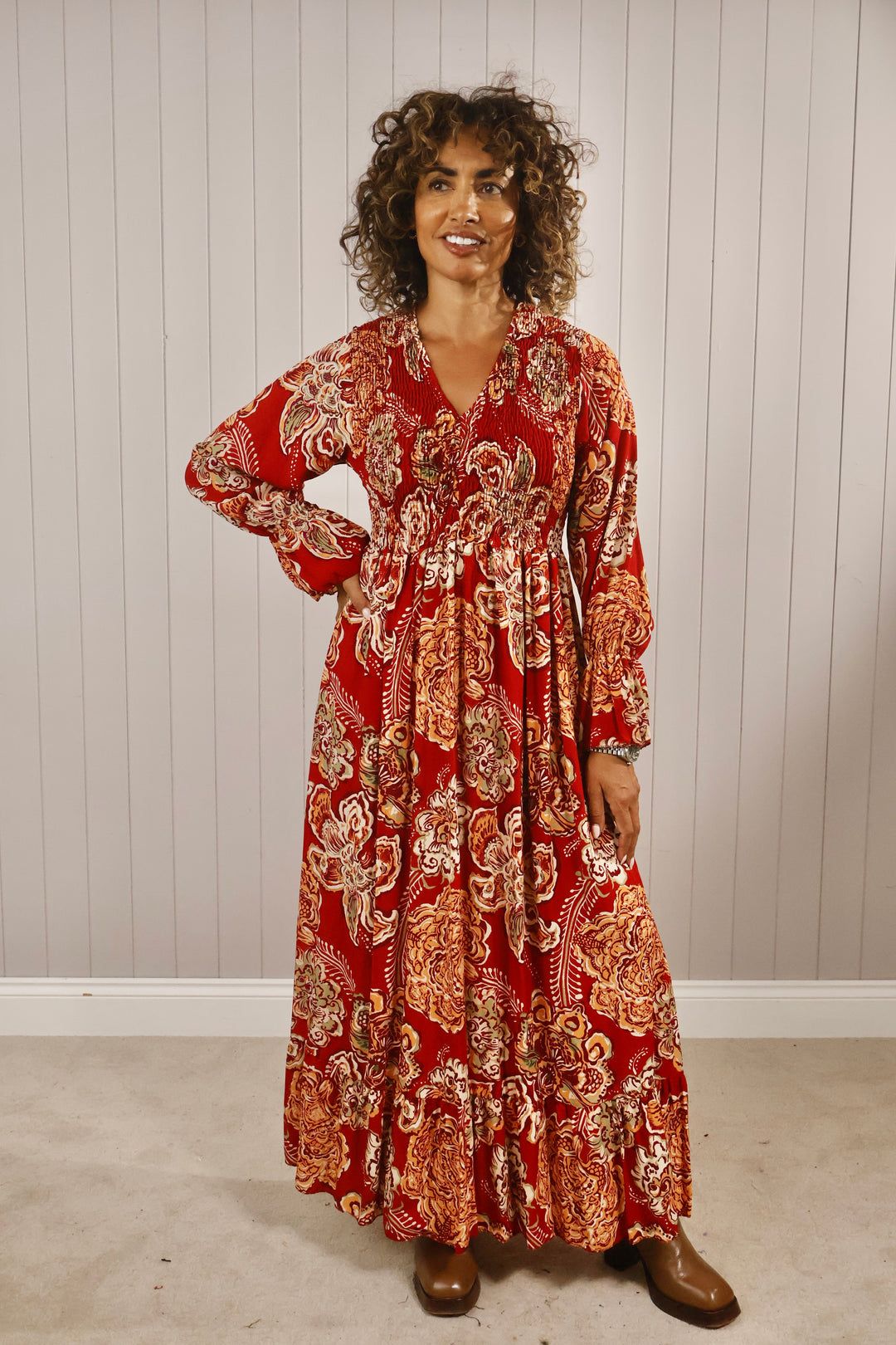 Paisley Flower Shirred Dress